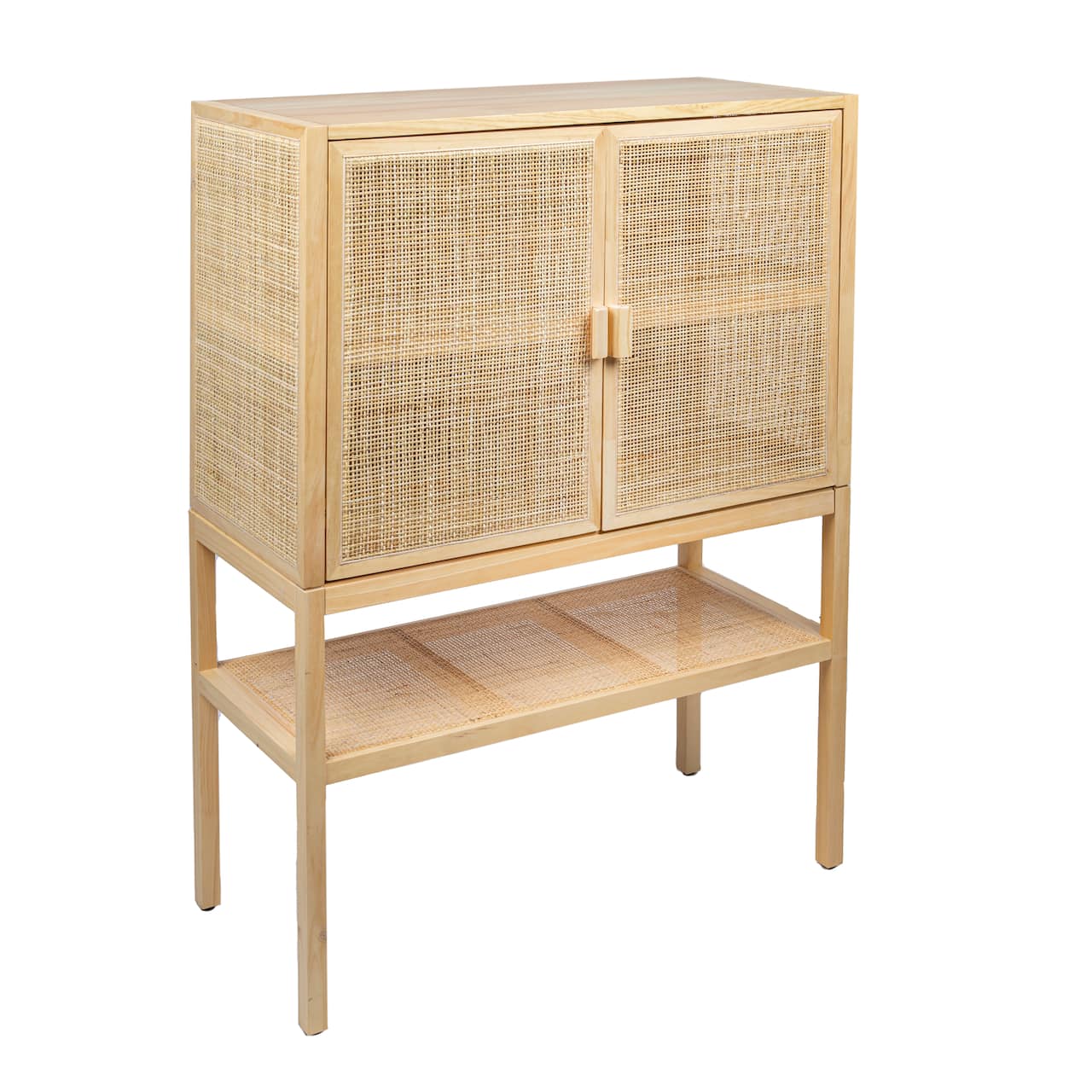 Hello Honey® 47" Boho Woven Rattan and Wood Cabinet with Doors, Shelf, and Interior Storage Compartments